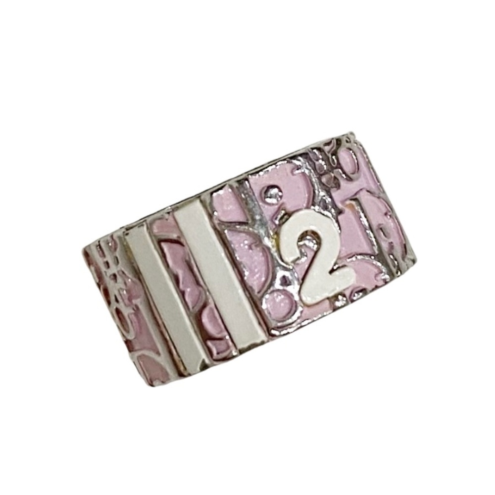 VINTAGE DIOR Silver Pink Trotter Monogram Ring Size 5 Authentic
